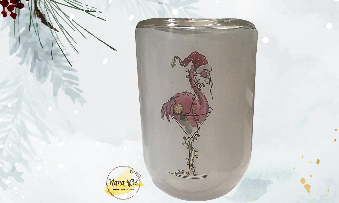 Flamingo Christmas Lights Wine Tumbler