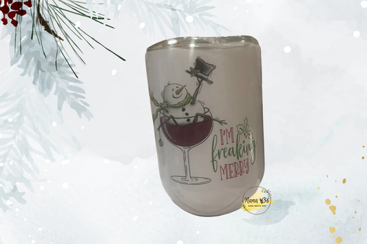 Snowman I'm Freaking Merry Wine Tumbler