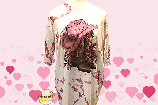 Valentine Cowgirl hat and boots t-shirt